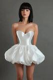 White A Line Sweetheart Satin Short Graduation Dress