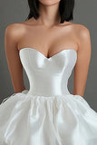 White A Line Sweetheart Satin Short Graduation Dress