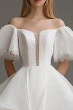 White Off The Shoulder A Line Short Graduation Dress with Flutter Sleeves