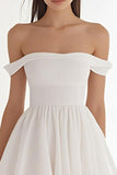 Ivory Chiffon A Line Off The Shoulder Short Graduation Dress