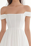 Ivory Chiffon Corset A Line Off The Shoulder Short Graduation Dress