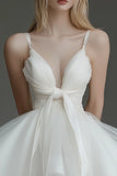 Ivory Organza A Line V Neck Short Graduation Dress