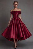 Simple Black Satin A Line Off The Shoulder Long Formal Dress