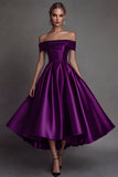 Simple Black Satin A Line Off The Shoulder Long Formal Dress