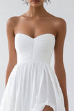 Strapless A Line White Chiffon Long Graduation Dress With Slit