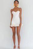 Bodycon Satin Ruffled White Short Graduation Dress