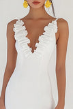 Bodycon Ruffled Satin White Short Graduation Dress