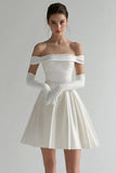 Simple Off The Shoulder Satin White Short Graduation Dress