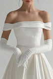 Simple Off The Shoulder Satin White Short Graduation Dress