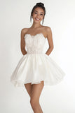 Strapless Lace Appliqued A Line White Short Graduation Dress