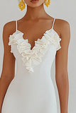 Bodycon Ruffled White Satin Short Graduation Dress