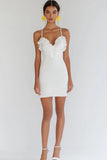 Bodycon Satin White Short Graduation Dress with Ruffles