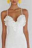 Bodycon Satin White Short Graduation Dress with Ruffles