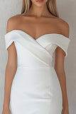 Off The Shoulder Bodycon Satin White Midi Graduation Dress