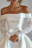Off The Shoulder Long Sleeves White Short Graduation Dress with Lace