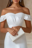 Off The Shoulder Satin Bodycon White Midi Graduation Dress