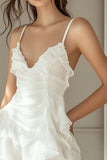 A Line Chiffon White Short Graduation Dress With Ruffles