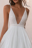 Sparkly A Line Tulle White V Neck Short Graduation Dress