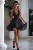 Sparkly Halter Chiffon A Line White Short Graduation Dress