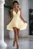 Sparkly Halter Chiffon A Line White Short Graduation Dress