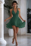 Sparkly Halter Chiffon A Line White Short Graduation Dress