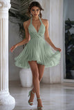 Sparkly Halter Chiffon A Line White Short Graduation Dress