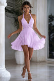 Sparkly Halter Chiffon A Line White Short Graduation Dress