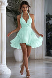 Sparkly Halter Chiffon A Line White Short Graduation Dress