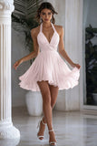 Sparkly Halter Chiffon A Line White Short Graduation Dress
