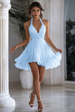 Sparkly Halter Chiffon A Line White Short Graduation Dress