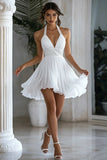 Sparkly Halter Chiffon A Line White Short Graduation Dress