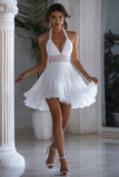 Sparkly Halter Chiffon A Line White Short Graduation Dress