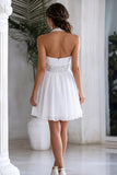 Sparkly Halter Chiffon A Line White Short Graduation Dress