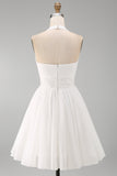 Sparkly Halter Chiffon A Line White Short Graduation Dress