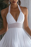 Sparkly Halter Chiffon A Line White Short Graduation Dress