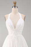 Sparkly Halter Chiffon A Line White Short Graduation Dress