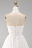 Sparkly Halter Chiffon A Line White Short Graduation Dress