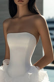 Stylish A Line Strapless White Ruffled Short Graduation Dress