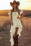 Black Off The Shoulder Ruffled High-Low Graduation Dress