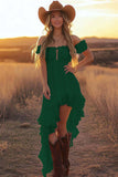 Black Off The Shoulder Ruffled High-Low Graduation Dress