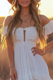 Off The Shoulder Ruffled White High-Low Graduation Dress
