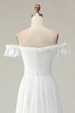 White Off The Shoulder Ruffle Graduation Dress