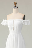White Off The Shoulder Ruffle Graduation Dress