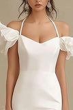 Ivory Cold Shoulder Sheath Ruffled High-Low Graduation Dress