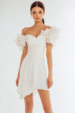 Off The Shoulder Ruffled Short Ivory Graduation Dress