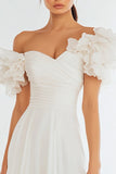 Off The Shoulder Ruffled Short Ivory Graduation Dress