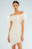 Ivory Off The Shoulder Bodycon Ruffled Short Graduation Dress