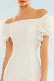 Ivory Off The Shoulder Bodycon Ruffled Short Graduation Dress
