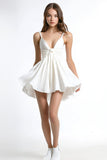 White Ruched A Line V Neck Mini Graduation Dress