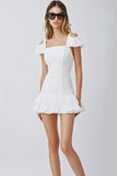 Square Neck A Line White Short Graduation Dress with Ruffles
